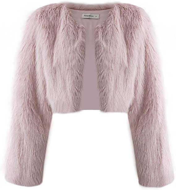 Damen Kurze glamouröse Kunstfelljacke mit lockeren Ärmeln R&B