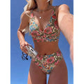 Damen Hochgeschnittener Bikini mit floralem Design und unterstützendem Oberteil