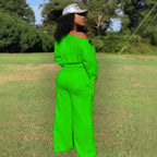 Damen Lässiges Two-Piece Set mit weitem Schnitt und Schulterfreiem Design R&B