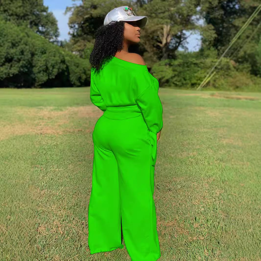 Damen Lässiges Two-Piece Set mit weitem Schnitt und Schulterfreiem Design R&B