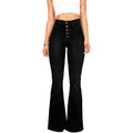Damen Flared Jeans mit hohem Bund und dekorativer Knopfleiste R&B