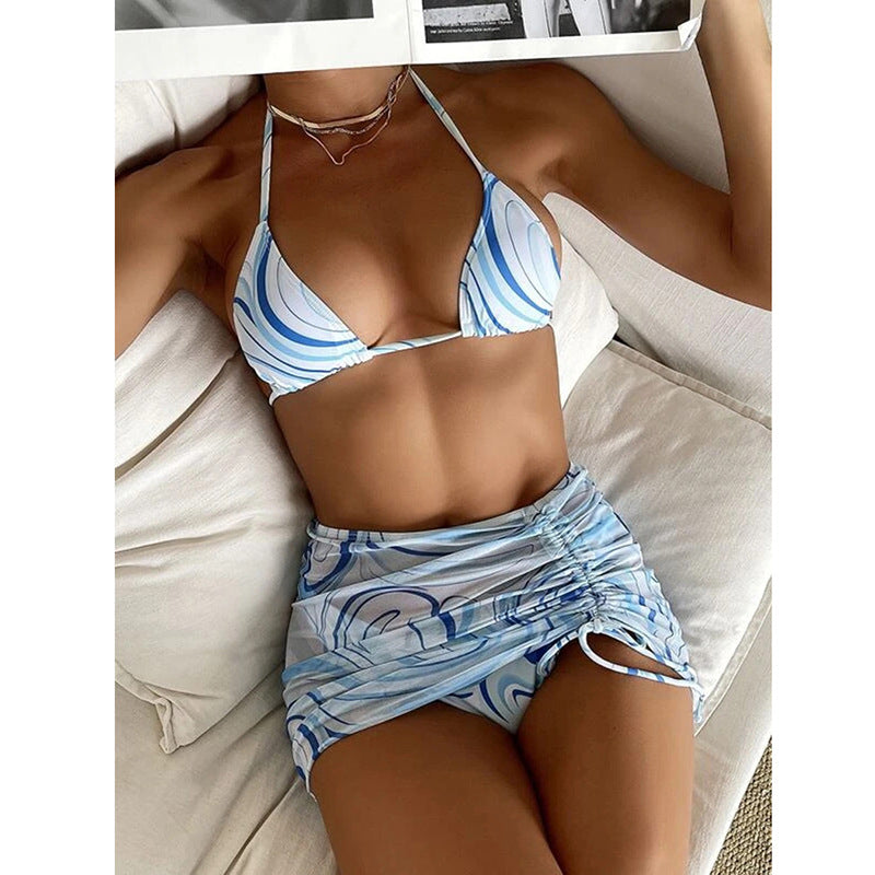 Damen Bikini-Set mit gerafftem Rock und Triangel-Oberteil R&B