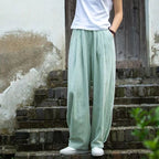 Damen weite Leinenhose mit elastischem Bund und seitlichen Taschen R&B