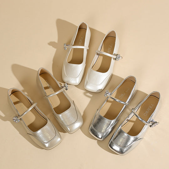 Damen Ballerinas mit dekorativem Riemen und glänzendem Finish R&B
