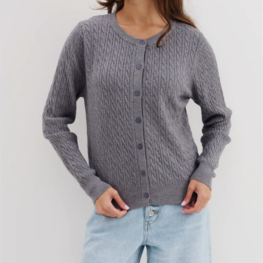 Damen Strickjacke mit feinem Zopfmuster und modischen Knöpfen R&B