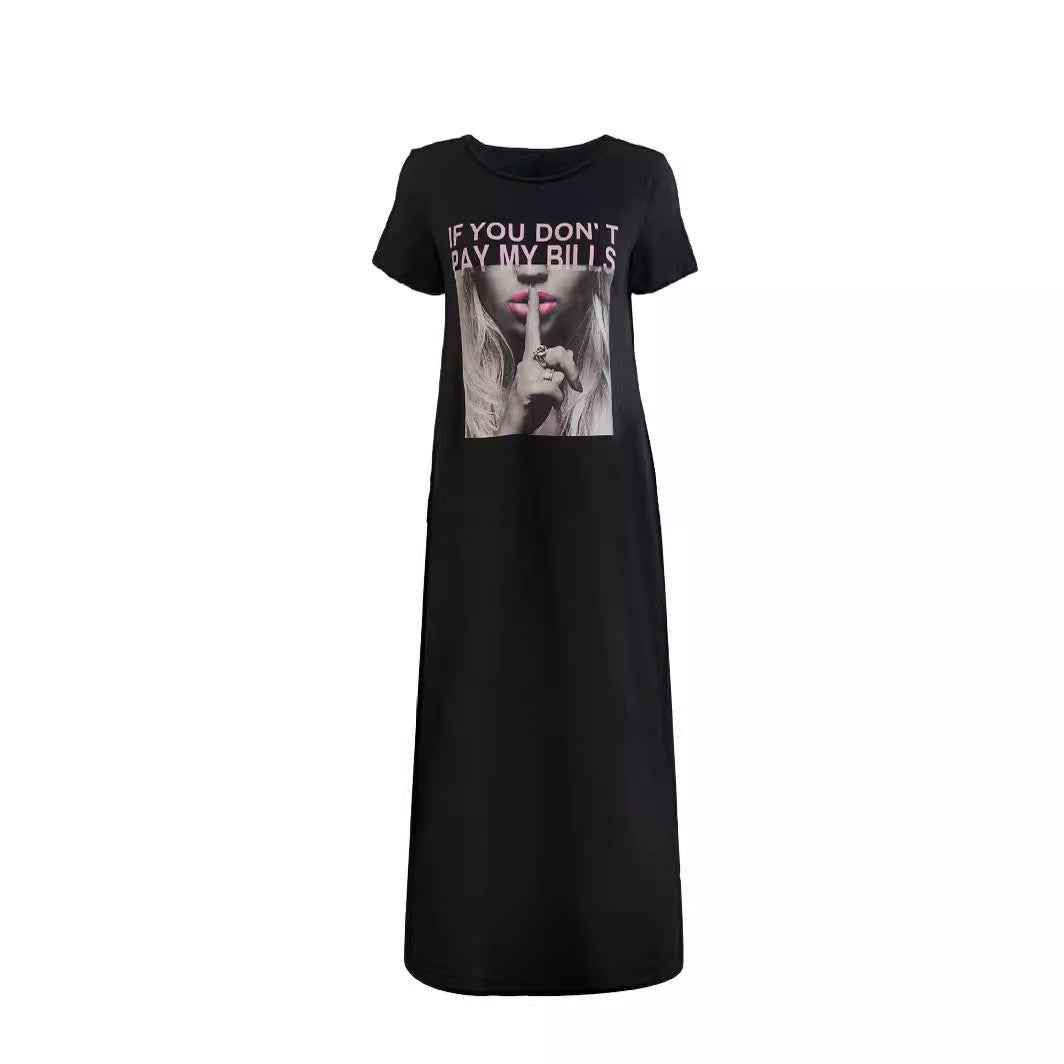Damen Oversized T-Shirt-Kleid mit grafischem Druck und praktischen Taschen R&B