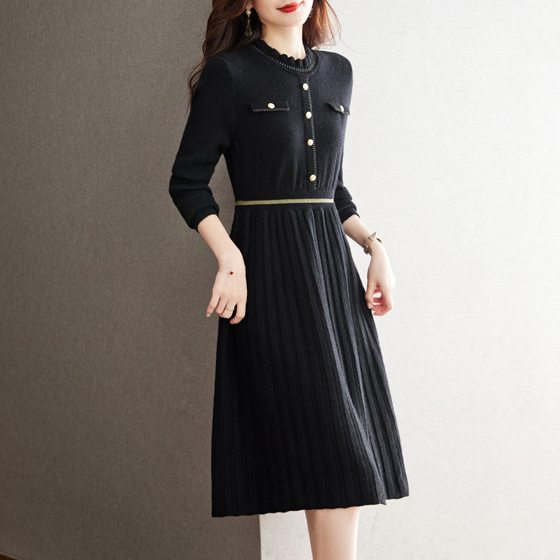 Damen Strickkleid mit eleganter Rückenansicht und hochgeschlossenem Kragen R&B