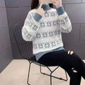 Damen Strickpullover mit modernem Schneeflocken-Muster und Stehkragen