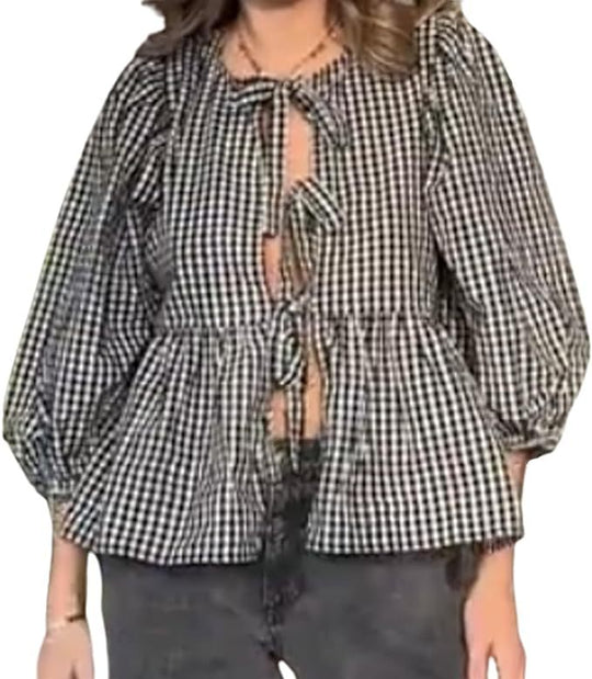 Damen Bluse mit voluminösen Ärmeln und modischem Leopardenmuster R&B