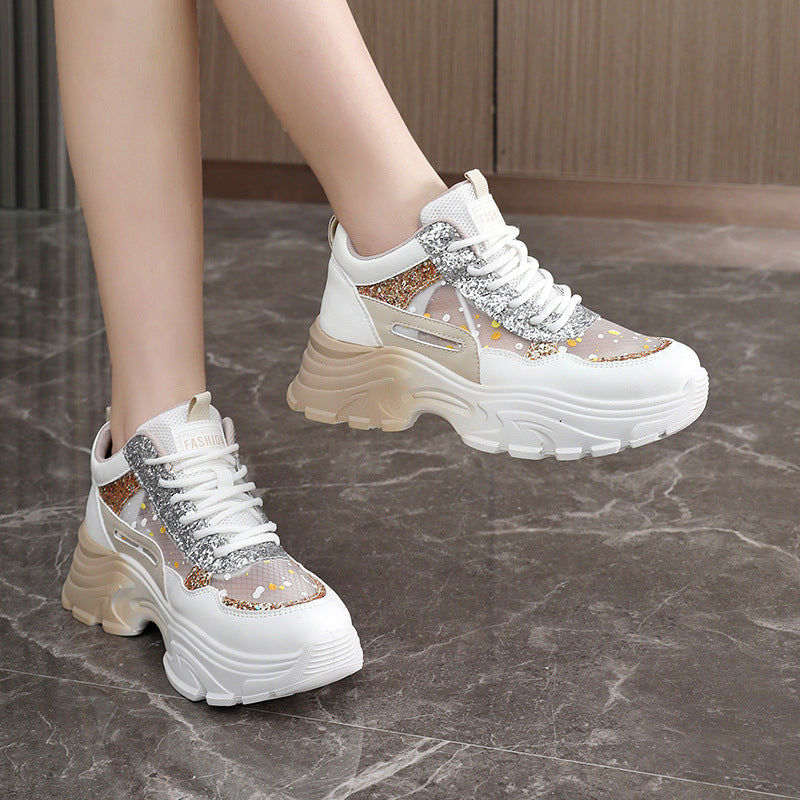 Damen Trendige Chunky Sneakers mit glitzernden Akzenten und ausgeprägtem Sohlenprofil R&B