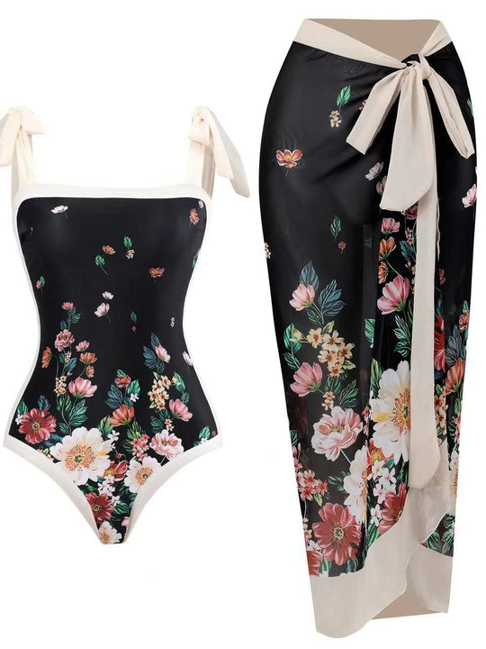 Damen Einteiler Badeanzug mit asymmetrischem Schnitt und eleganter Palazzo-Hose R&B