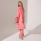 Damen Lässiges Leinen-Ensemble mit Rüschendetails R&B