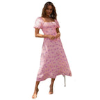 Damen Midikleid mit Puffärmeln und elegantem Blumendruck R&B