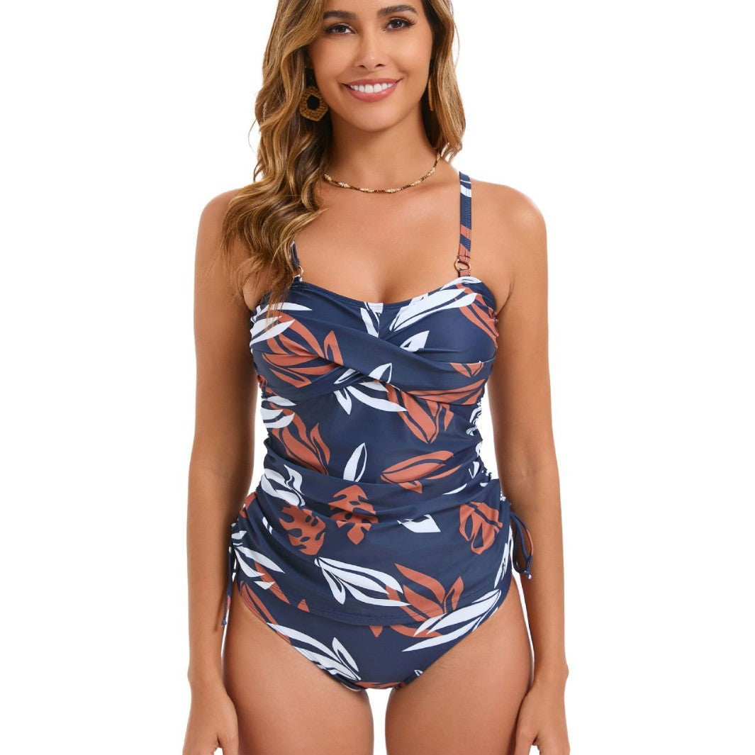 Damen Einteiler Badeanzug mit Raffung und floralem Druck R&B