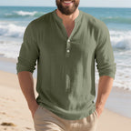 Herren Langarm-Henley-Shirt mit praktischem Knopfdesign und lässiger Passform R&B