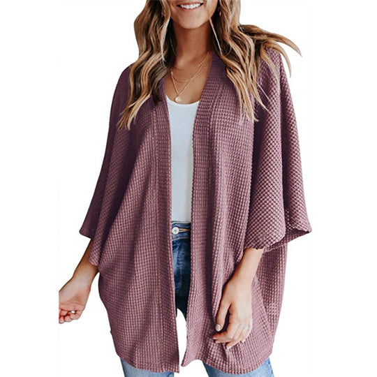 Damen lässiger Strickjacke im Waffelmuster R&B