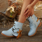 Damen modische Stiefeletten mit raffinierten Schnürdetails und elegantem Reißverschluss R&B