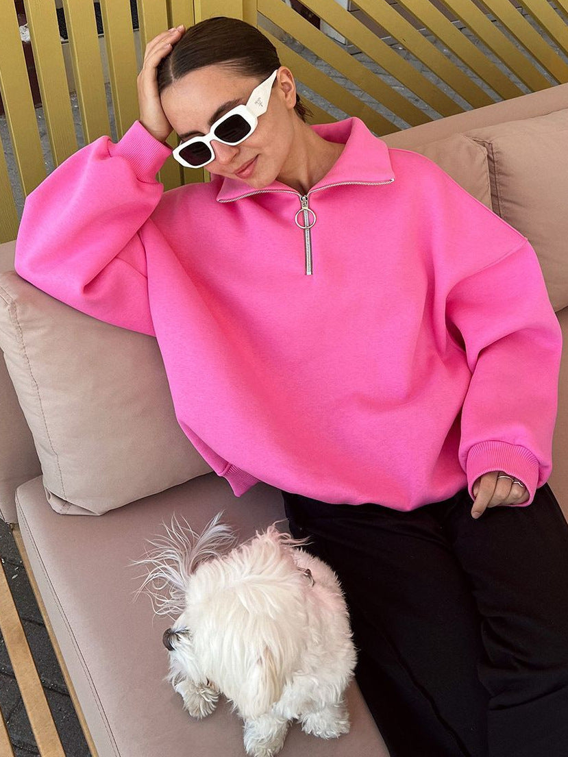 Damen modischer Pullover mit Reißverschluss und hohem Kragen R&B