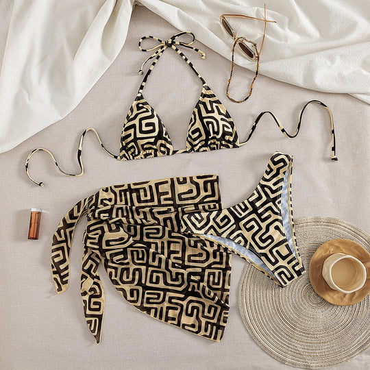 Damen Bikini mit dekorativem Wickeldesign und grafischem Muster R&B