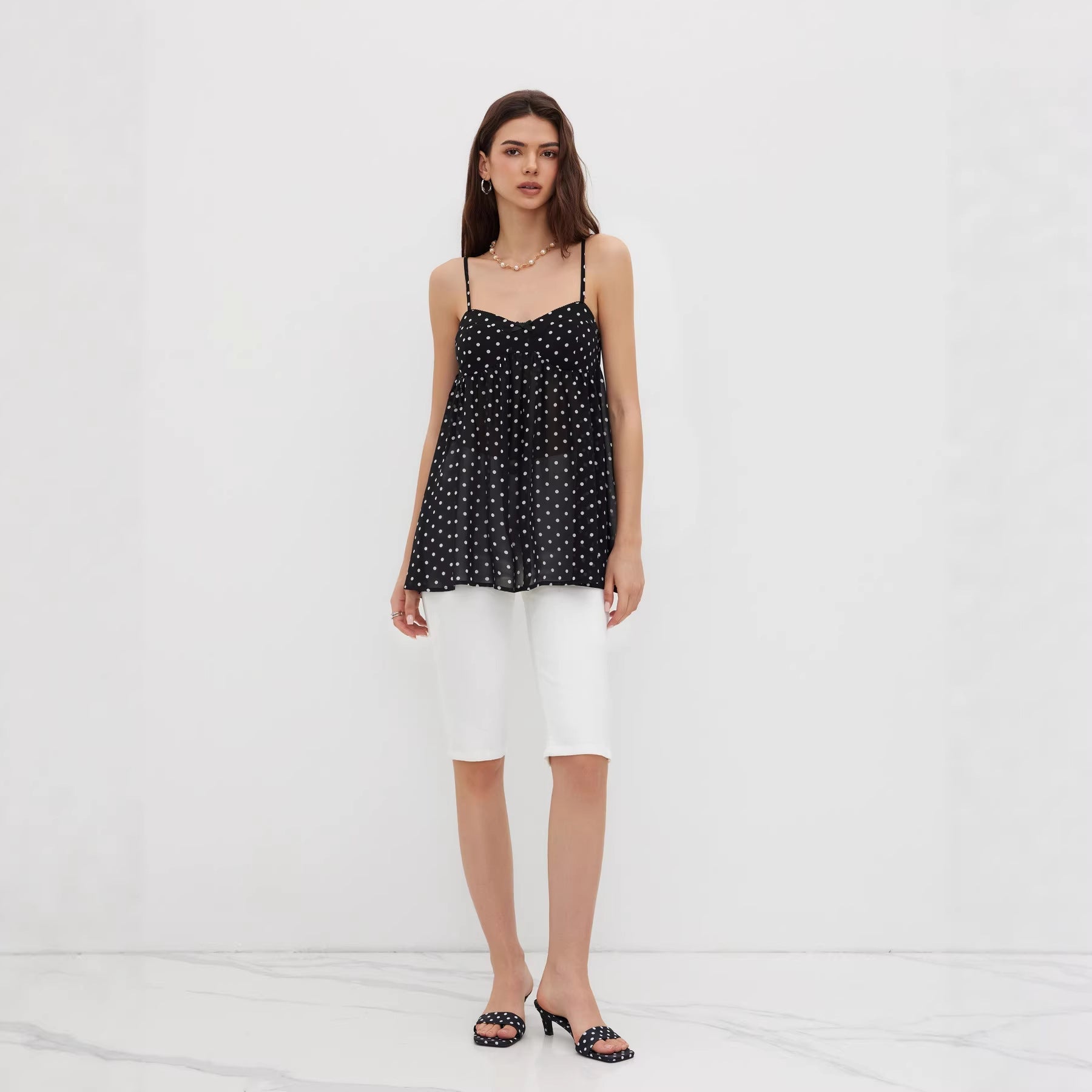 Damen Verspielt transparentes Spaghettiträgershirt mit Leopardenmuster R&B