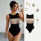 Damen Hochgeschnittener Badeanzug mit elegantem, rippierten Oberteil R&B