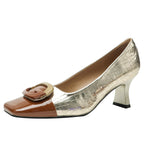 Damen elegante Pumps mit quadratischem Zehenbereich und modischer Schnallenapplikation