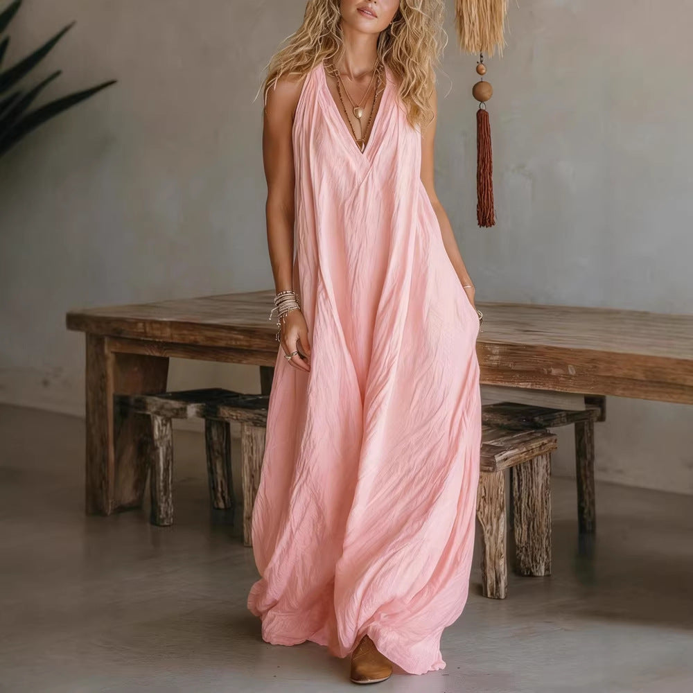 Damen Lässiges Maxi-Kleid mit asymmetrischem Schnitt und geeignetem V-Ausschnitt R&B