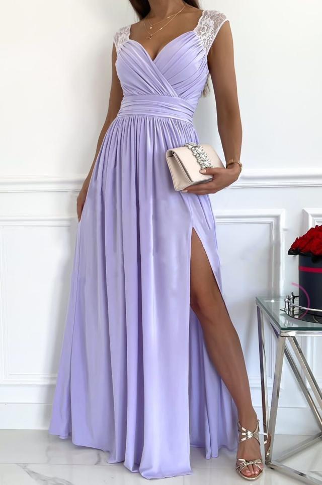 Damen Abendkleid mit Elegantem V-Ausschnitt und Rüschendetails R&B