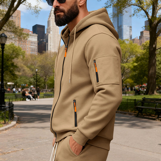 Herren Sportliche Zip-Hoodie mit Innovativen Reißverschlusstaschen R&B