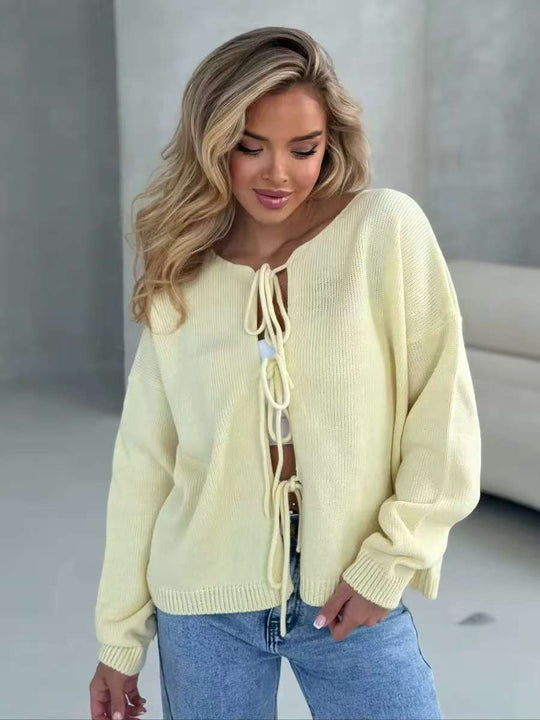 Damen Strickpullover mit eleganter Schnürung und komfortablem Schnitt R&B