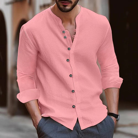 Herren Langarm-Henley-Hemd aus leichtem Baumwollgewebe mit modischem Knopfdetail R&B