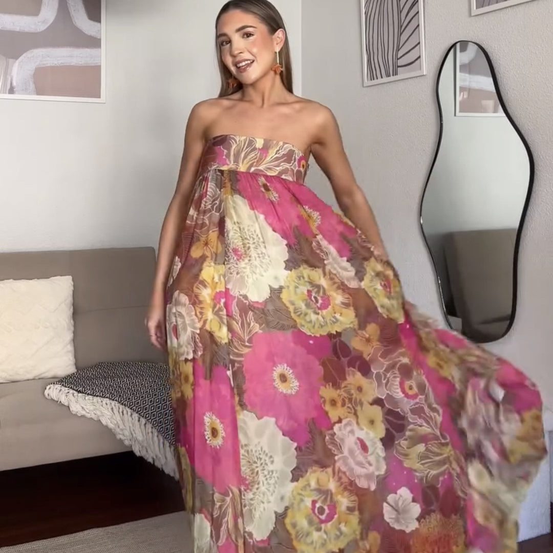 Damen Maxi-Rock mit floralem Design und elastischem Bund R&B