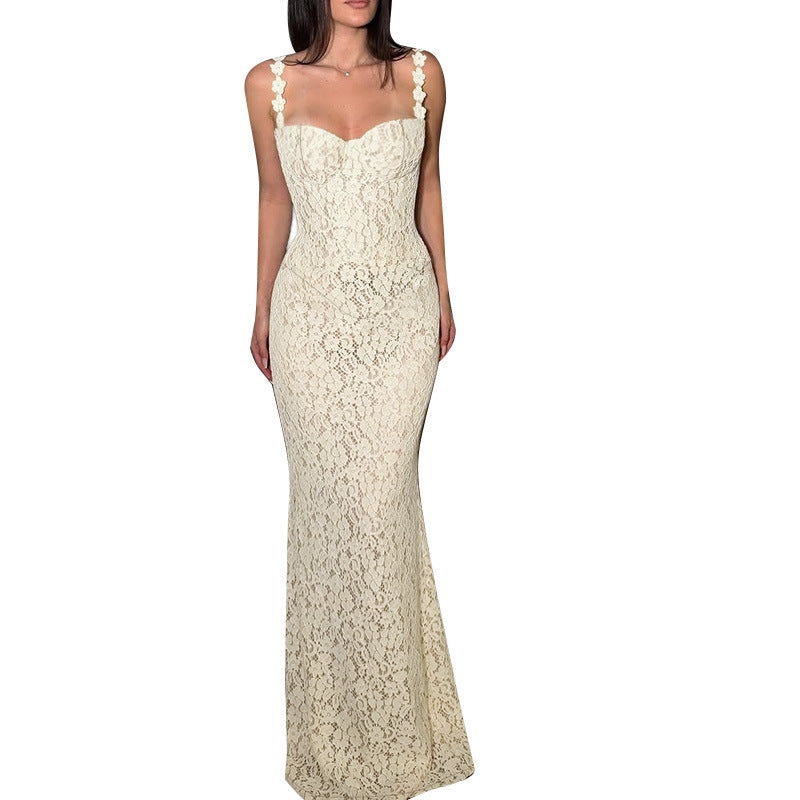 Damen Elegantes Spitzen-Spaghettiträgerkleid mit femininer Silhouette R&B