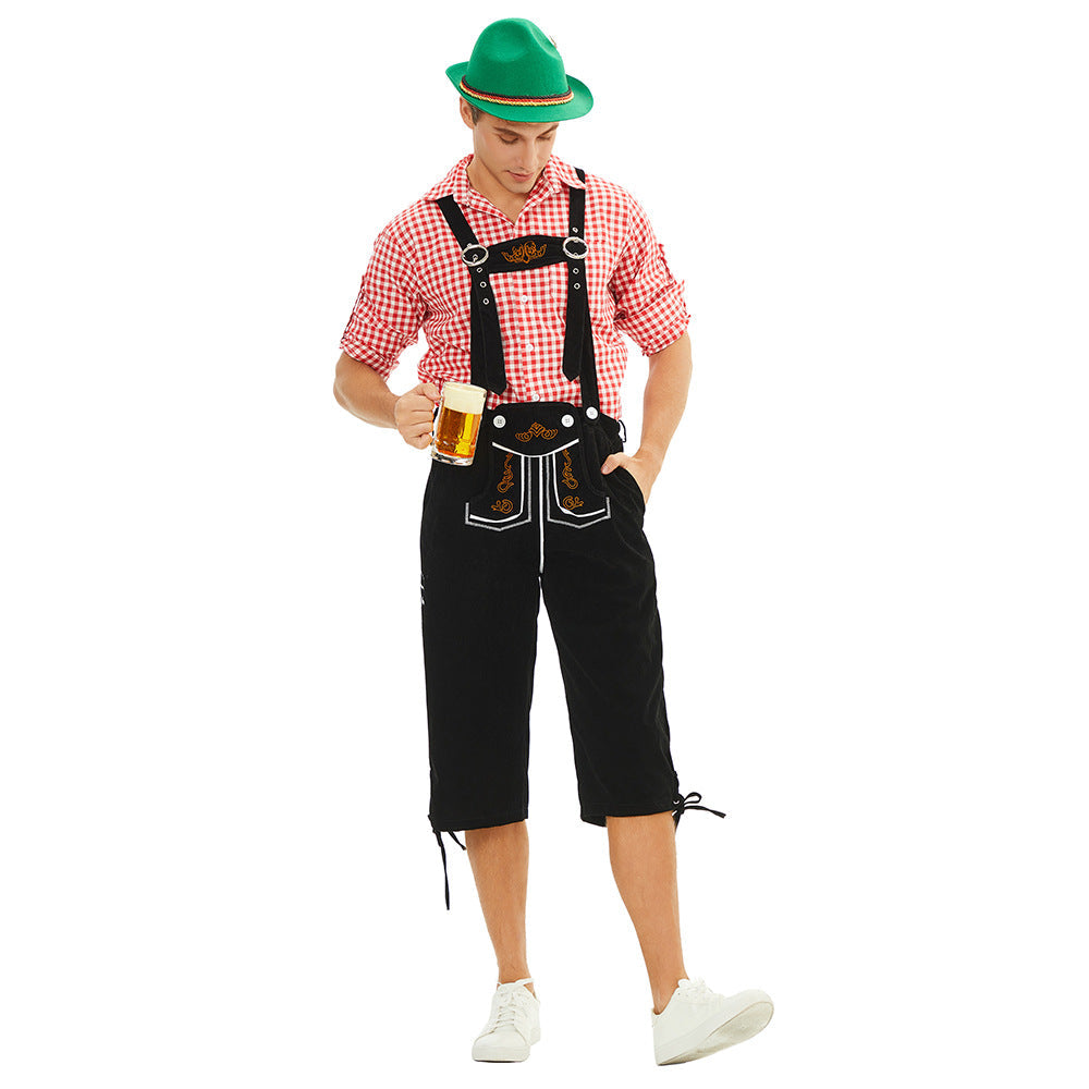 Herren nan traditionelle bayerische Trachtenlederhose knielang mit bestickten Hosenträgern R&B
