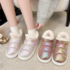 Damen gefütterte Slipper mit glänzender Oberflächenstruktur und weichem Innensohle
