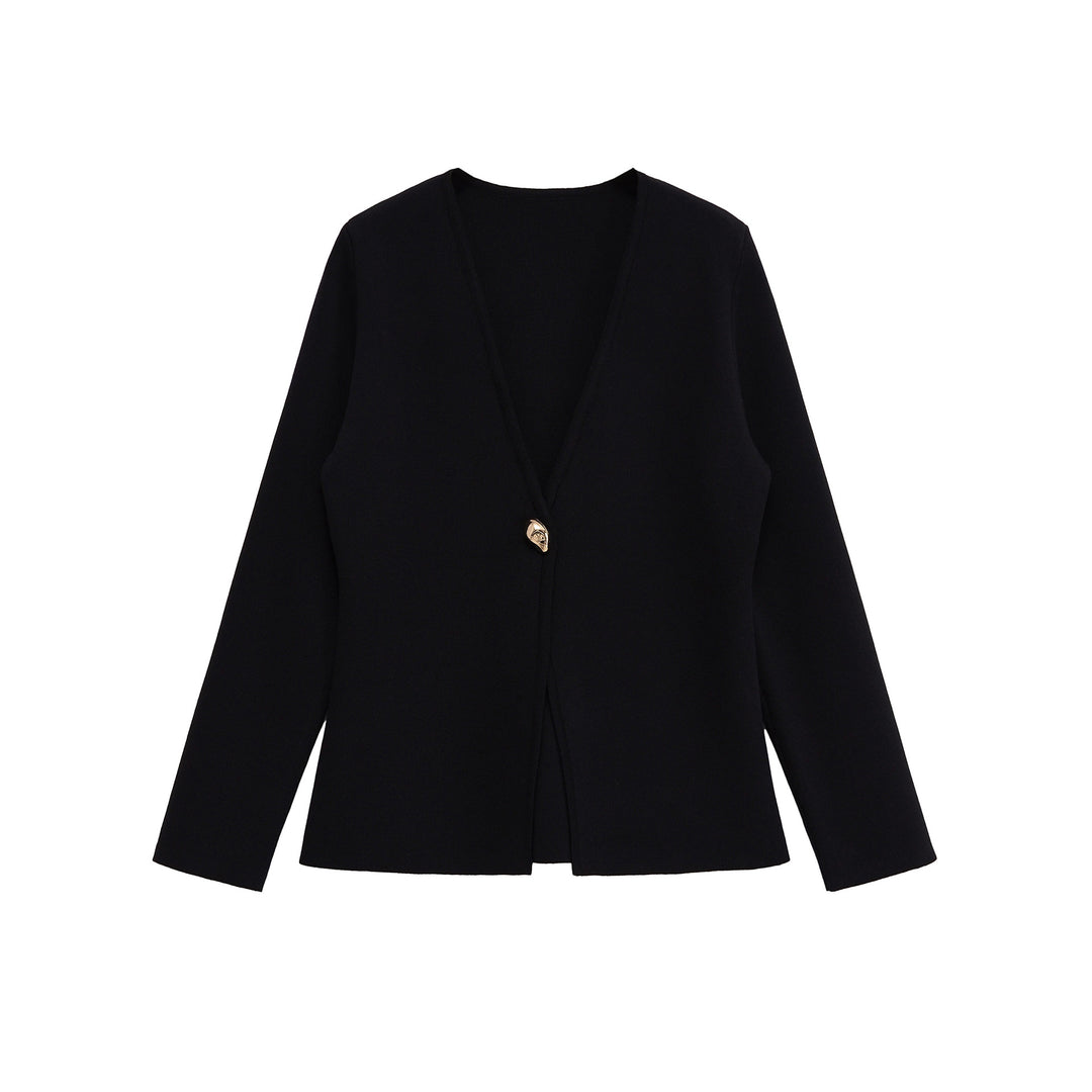 Damen lässiger V-Ausschnitt Cardigan mit dekorativem Knopf R&B