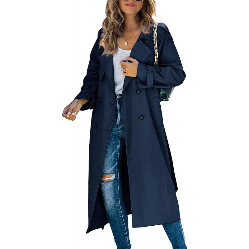 Damen eleganter Trenchcoat mit doppelt Reihe Knopfverschluss und Taillengürtel R&B