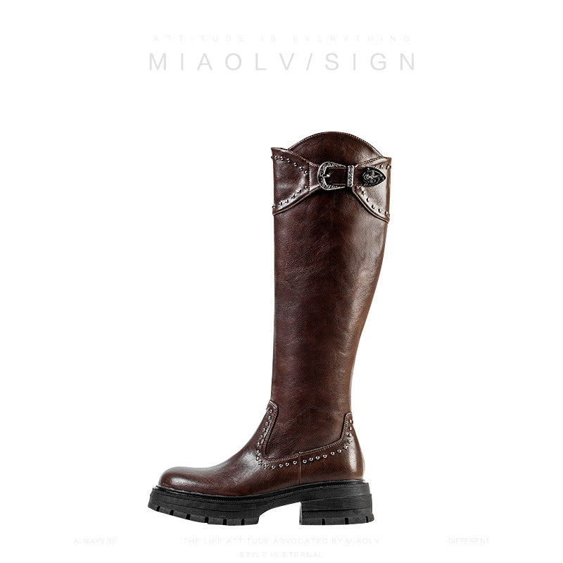 Damen Stiefel mit modischen Nietenakzenten und robustem Blockabsatz R&B