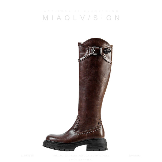 Damen Stiefel mit modischen Nietenakzenten und robustem Blockabsatz R&B