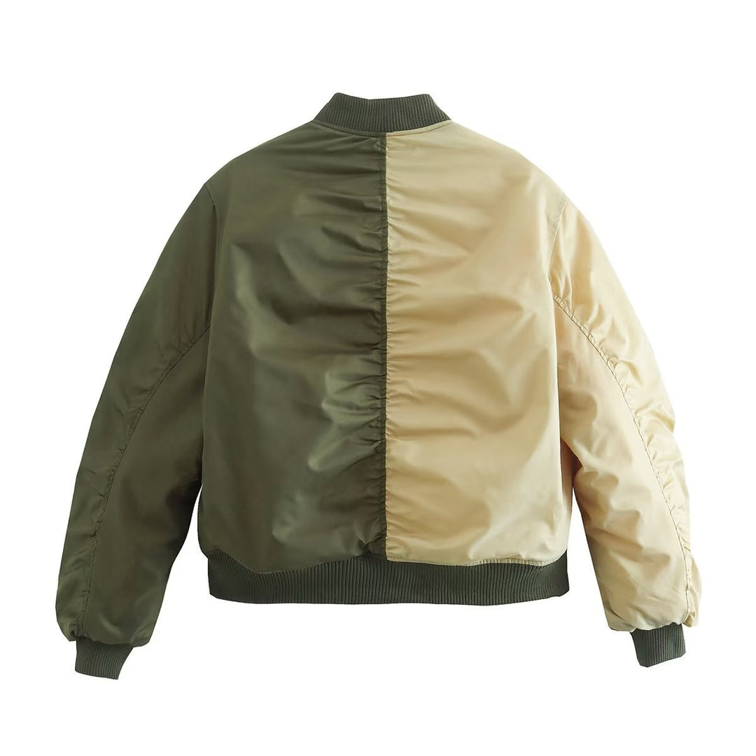 Damen modische Bomberjacke mit verspieltem Patchwork-Design und praktischen Reißverschlusstaschen R&B