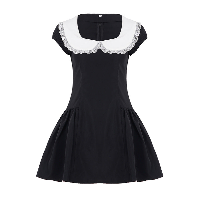 Damen Kleid im Vintage-Stil mit Spitzenkragen und weitem Rock R&B