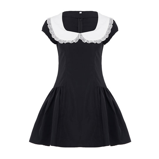 Damen Kleid im Vintage-Stil mit Spitzenkragen und weitem Rock R&B