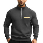Herren Sportlicher Pullover mit halbem Reißverschluss und Kontrastbrusttasche R&B