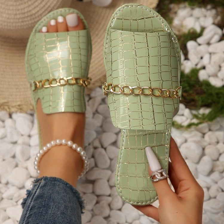 Damen elegante und komfortable Riemchensandalen mit Schmuckkette R&B