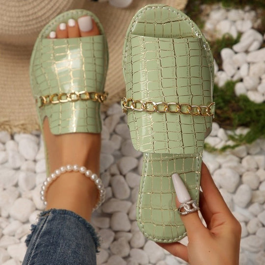 Damen elegante und komfortable Riemchensandalen mit Schmuckkette R&B