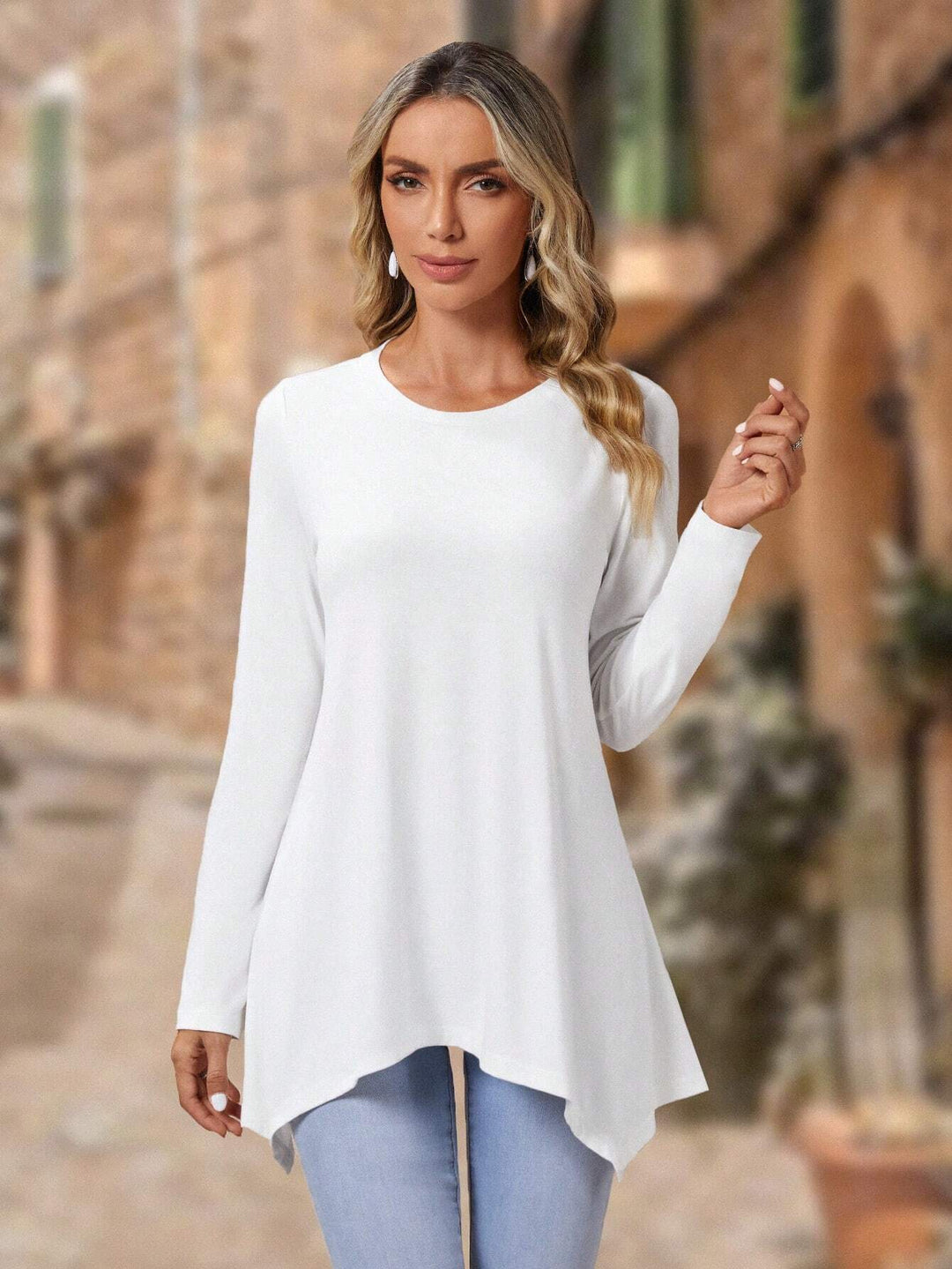 Damen Langarm-Oberteil mit asymmetrischem Schnitt und weichem Viskosematerial R&B