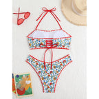 Damen Bandeau-Bikini mit floralem Muster und doppeltem Bortenabschluss R&B