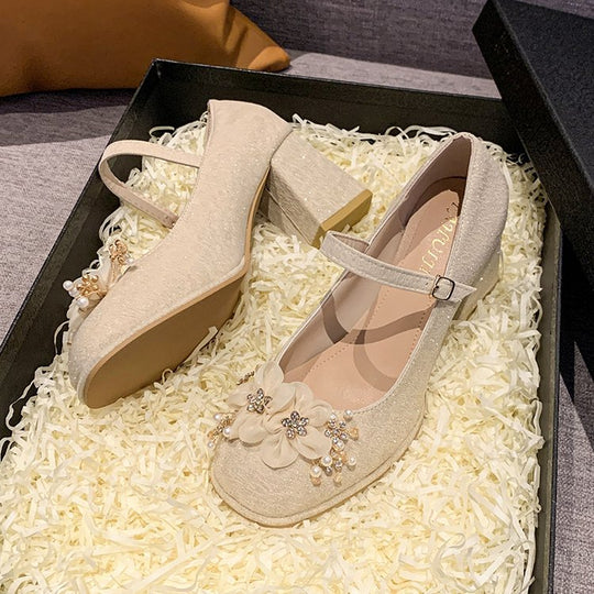 Damen elegante Mary Jane Pumps mit Blumendetails R&B