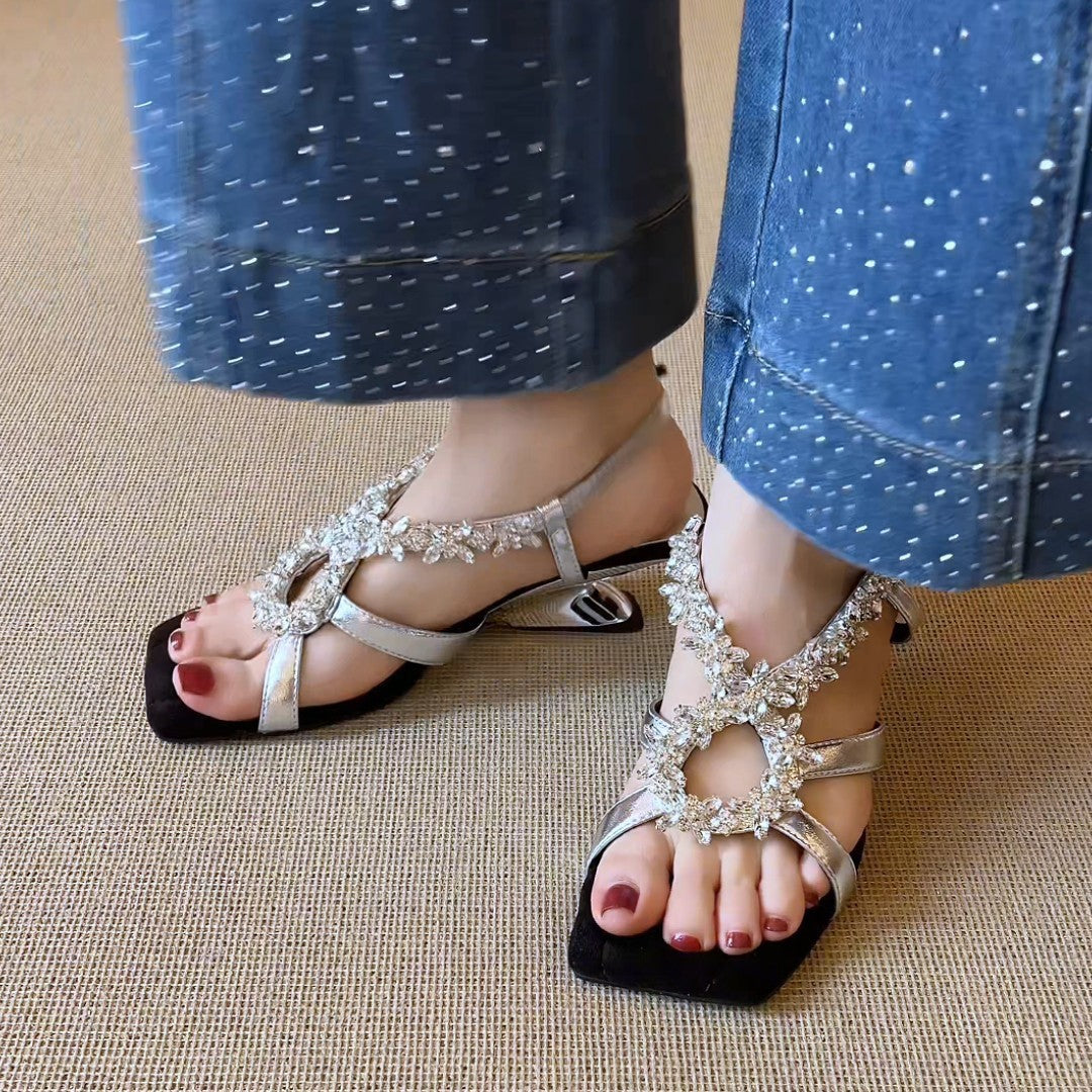 Damen elegante Slippers mit funkelndem Kristall-Detail R&B