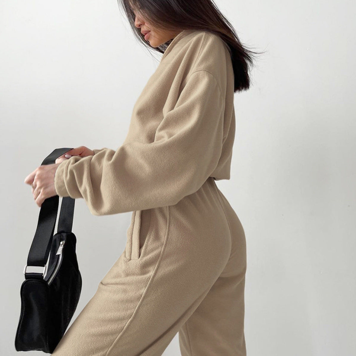 Damen nan kurz geschnittenes Thermo-Fleece-Set mit Halbfront-Reißverschluss und hohem Komfortbund R&B